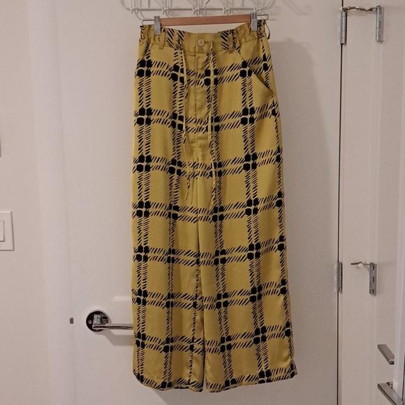 Marni Pants - Uniqlo x Marni Green/Chartreuse & Black Graphic Plaid Wide-leg Pants (Size XS)